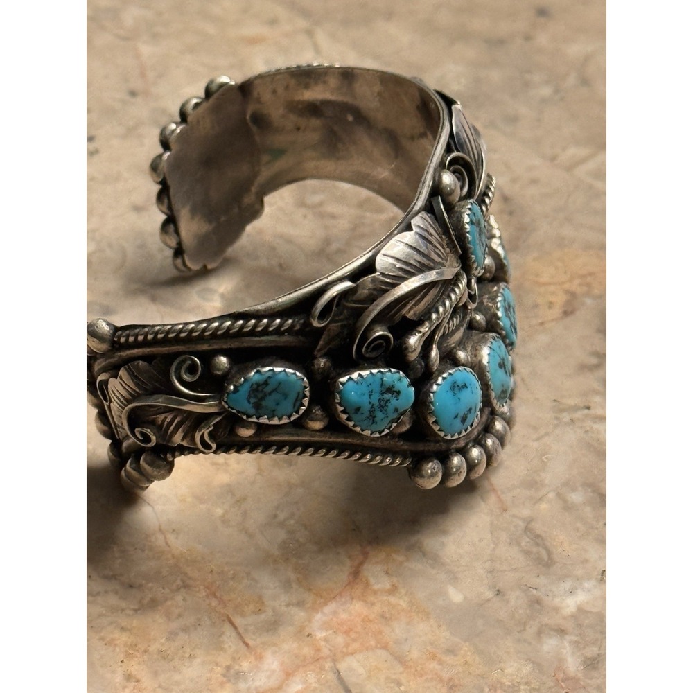 VTG JAMESON LEE NAVAJO ~52 GRAMS ~ 925 STERLING SILVER & TURQUOISE CUFF BRACELET - Picture 5 of 8